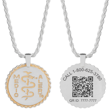QR Code French Elite Medical ID Necklace Sterling Silver